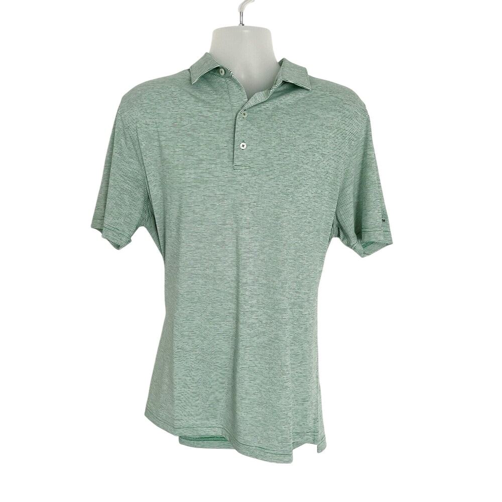 Johnnie-O Polo Shirt Size L Green White Heathered Short Sleeve Company Logo